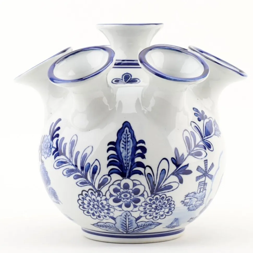 Blue and White 9" Porcelain Flower Vase