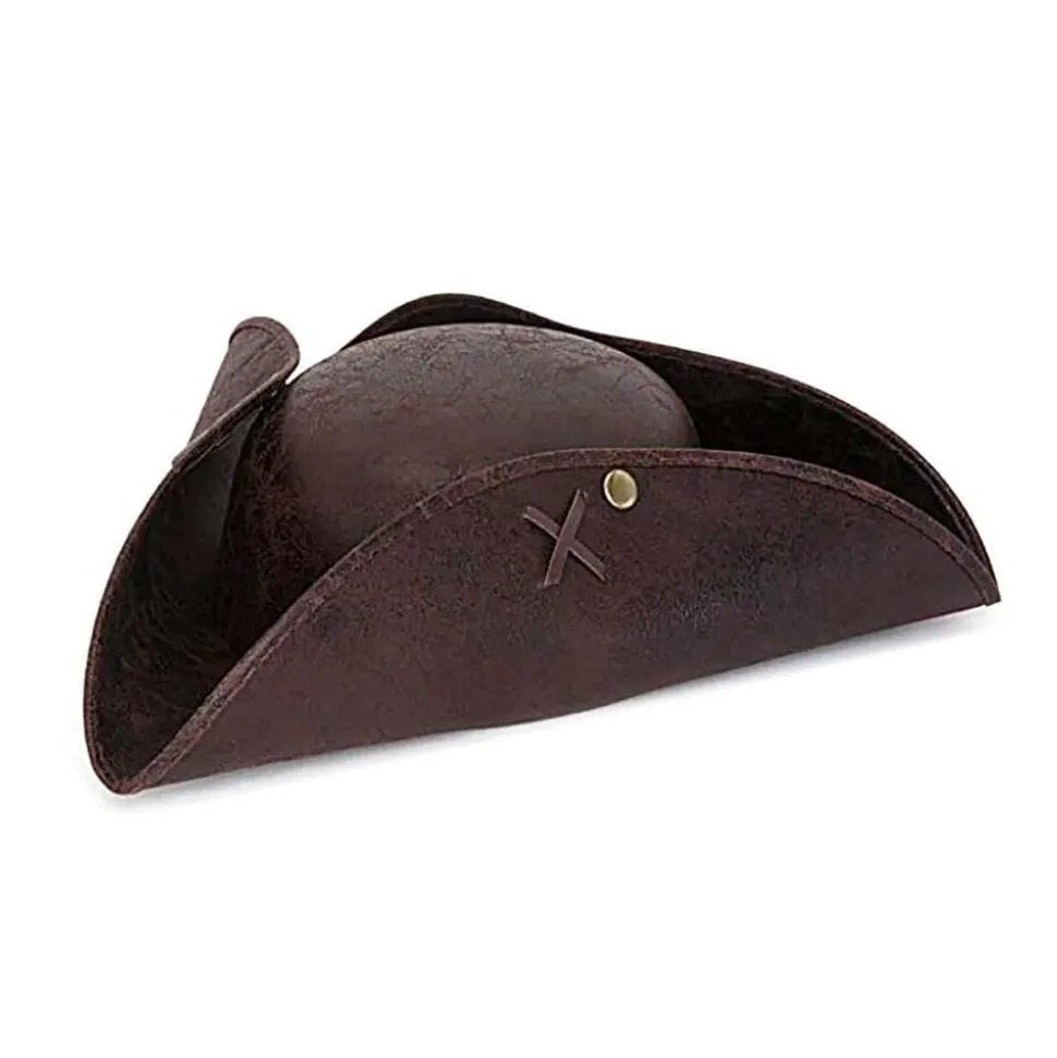 Faux Leather Brown Tri-cornered Hat