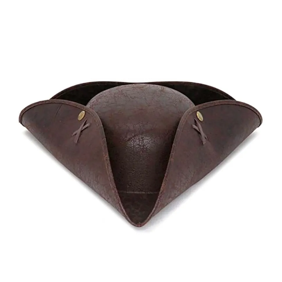 Faux Leather Brown Tri-cornered Hat