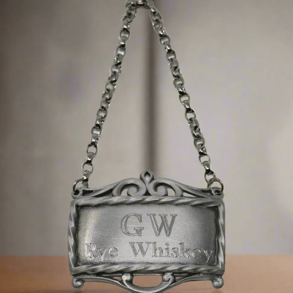 GW's Rye Whiskey Pewter Decanter Label