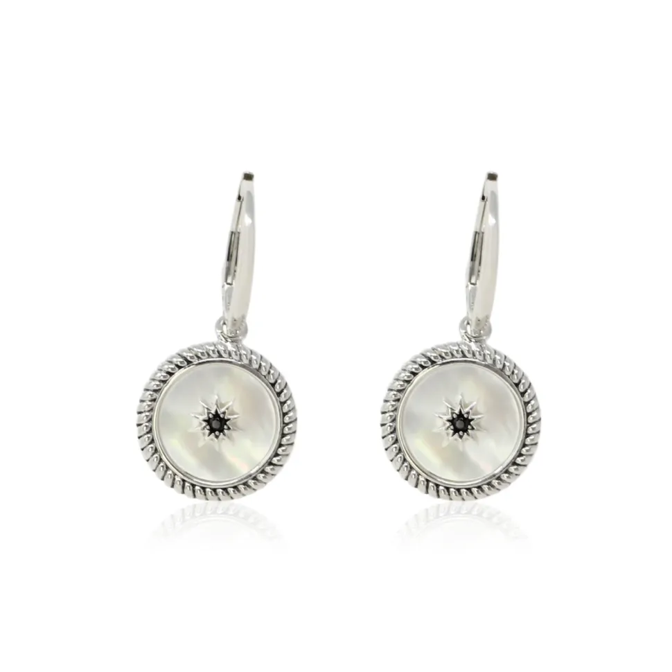 Sterling Silver and Mother of Pearl Star Button Earrings