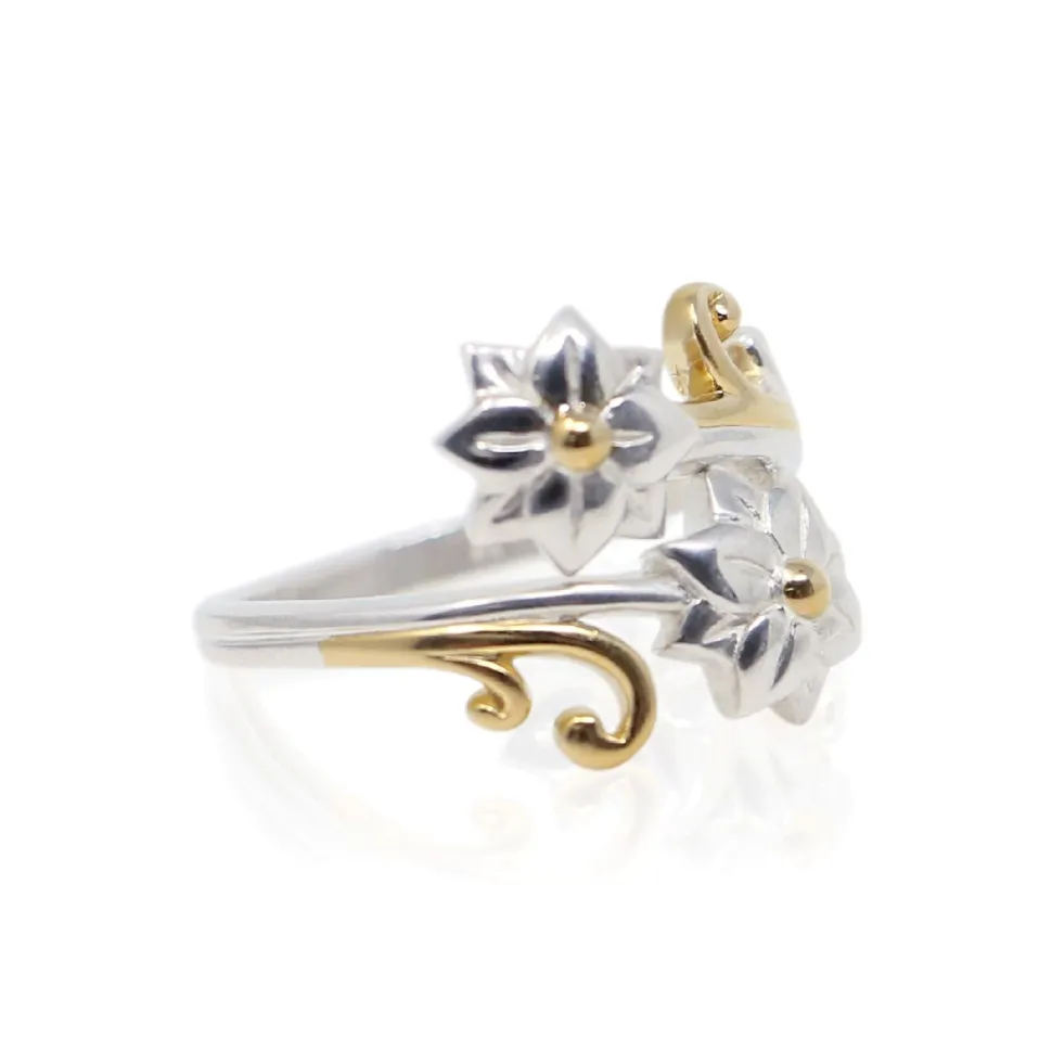 Sterling Silver & Gold Plated Floral Swirl Ring
