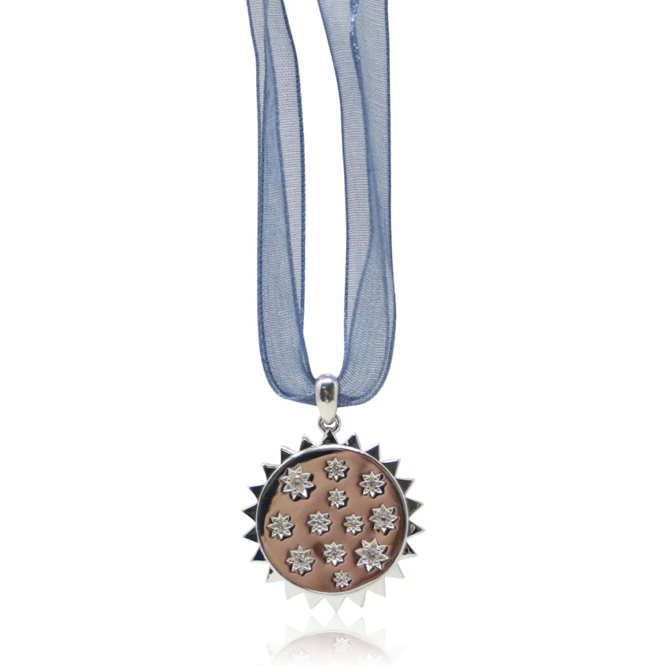 Sterling Silver Pendant Stars on Blue Ribbon