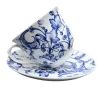 Teacup and Saucer Blue Leaf Scroll