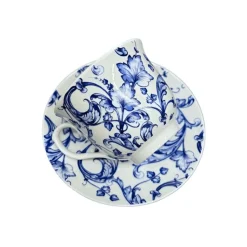 Teacup and Saucer Blue Leaf Scroll