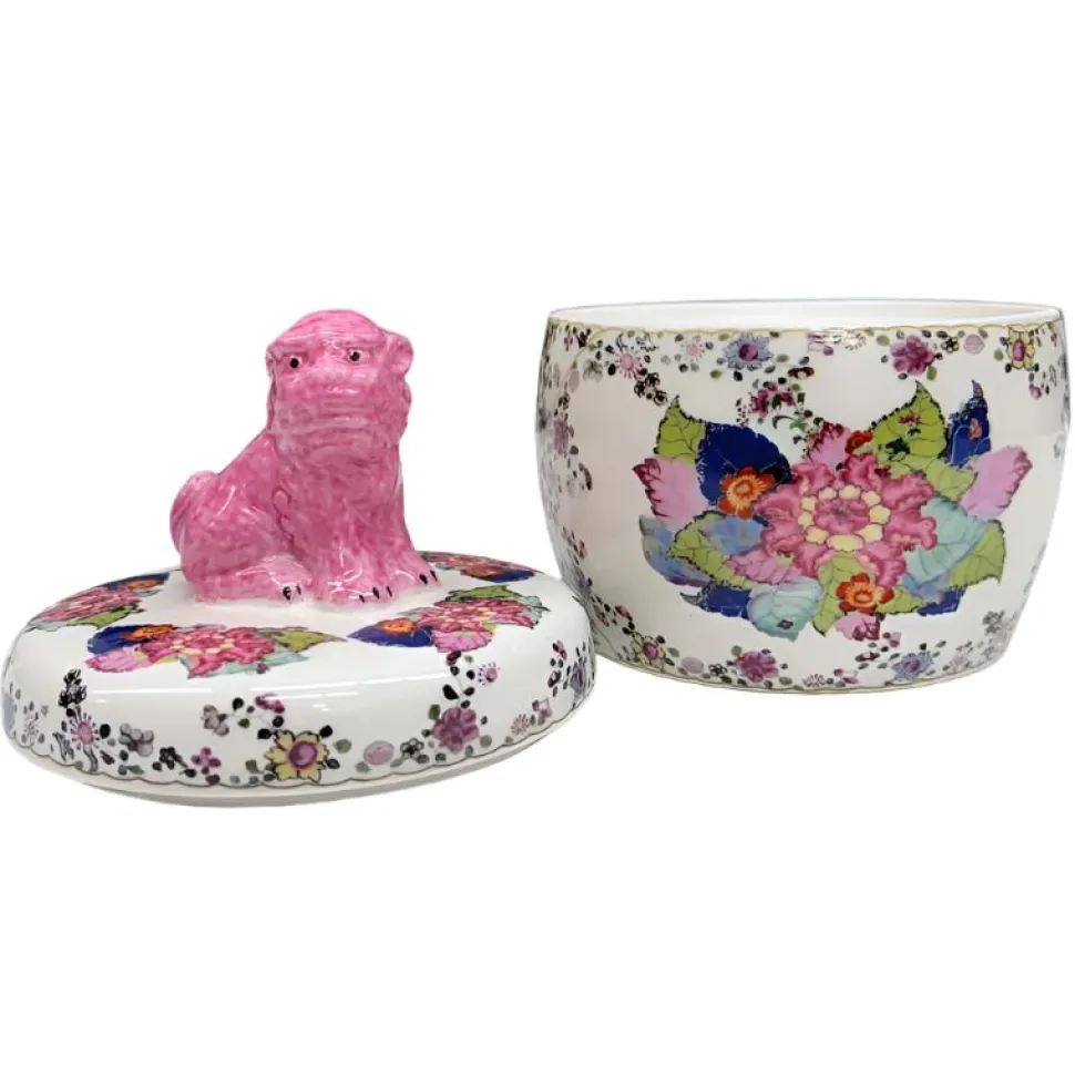 Tobacco Leaf Jar with Pink Foo Dog Lid – 6"